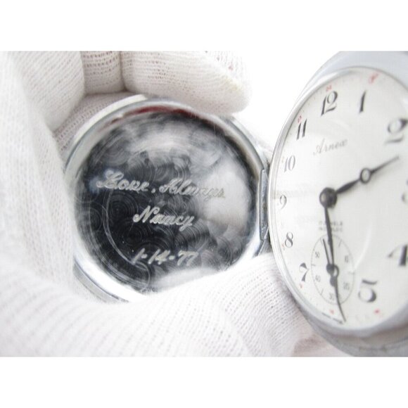 Vtg Arnex 17 Jewel Incabloc Hand Wind Analog 37mm Hunter Pocket Watch (H171) - Picture 5 of 7